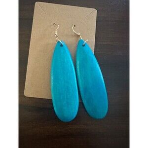 Simple Oblong Wooden Jewelry Trendy  Earrings Turquoise